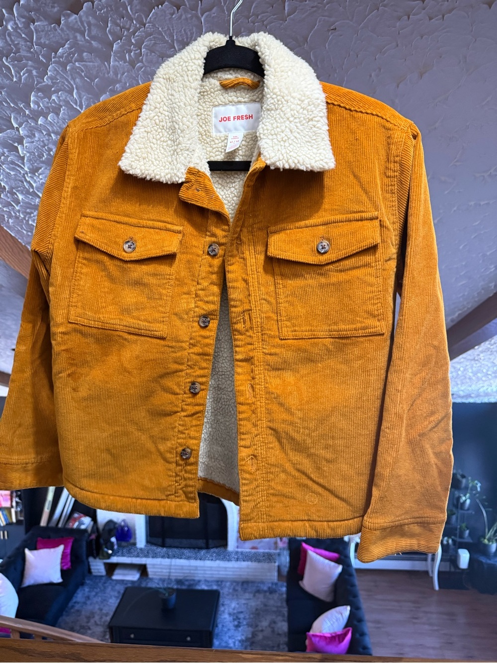 Joe Fresh Sherpa-Lined Corduroy Jacket in Mustard and Cream